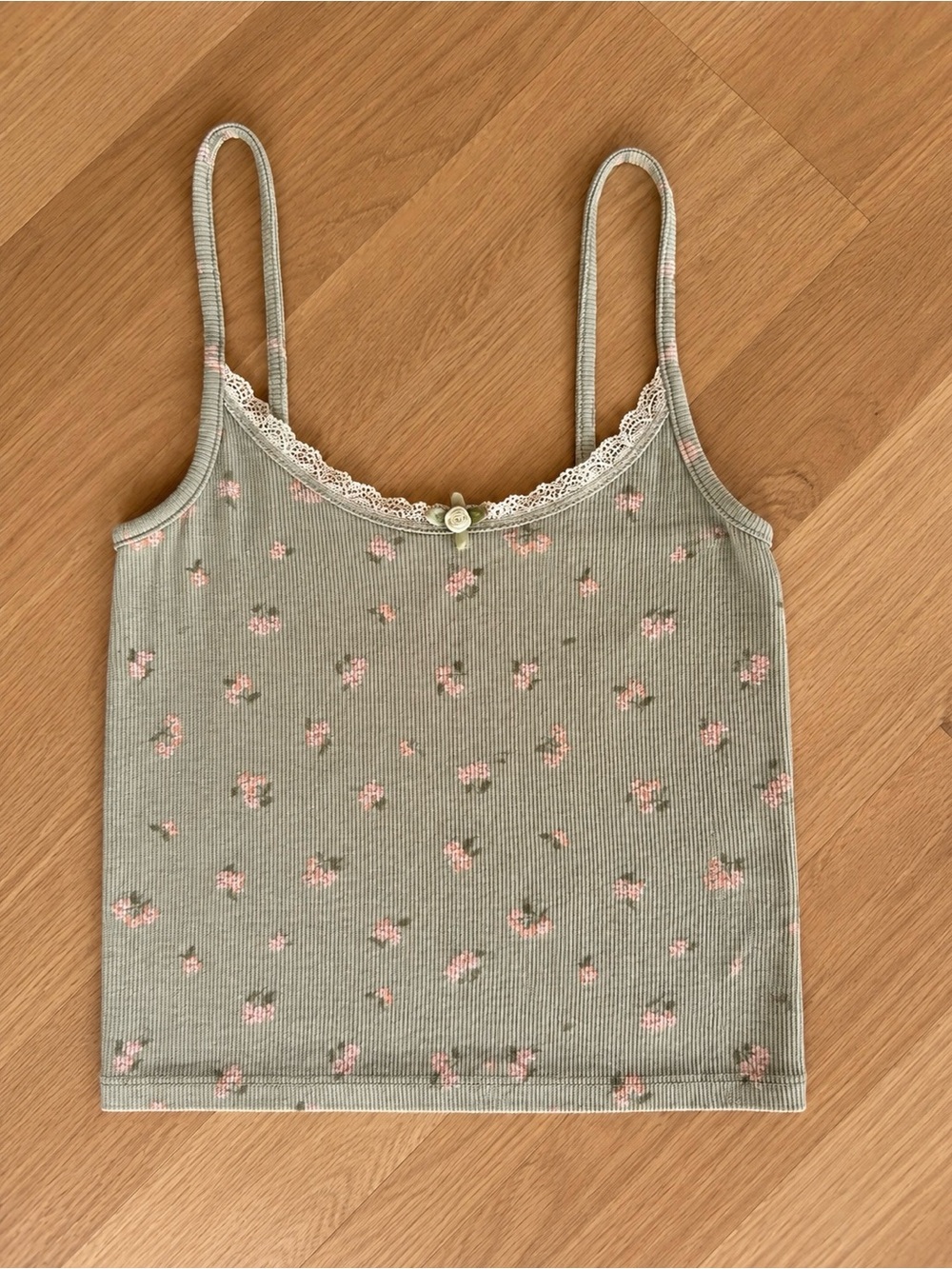 Cotton On Floral Lace Trim Ribbed Cami Tank Top XS